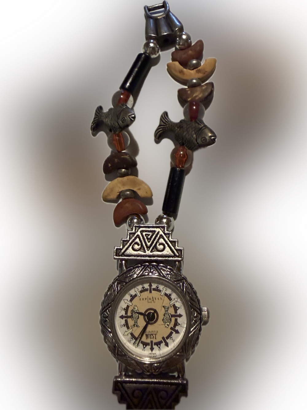 LA Express Women's Beaded Watch Bracelet in Brown & Black